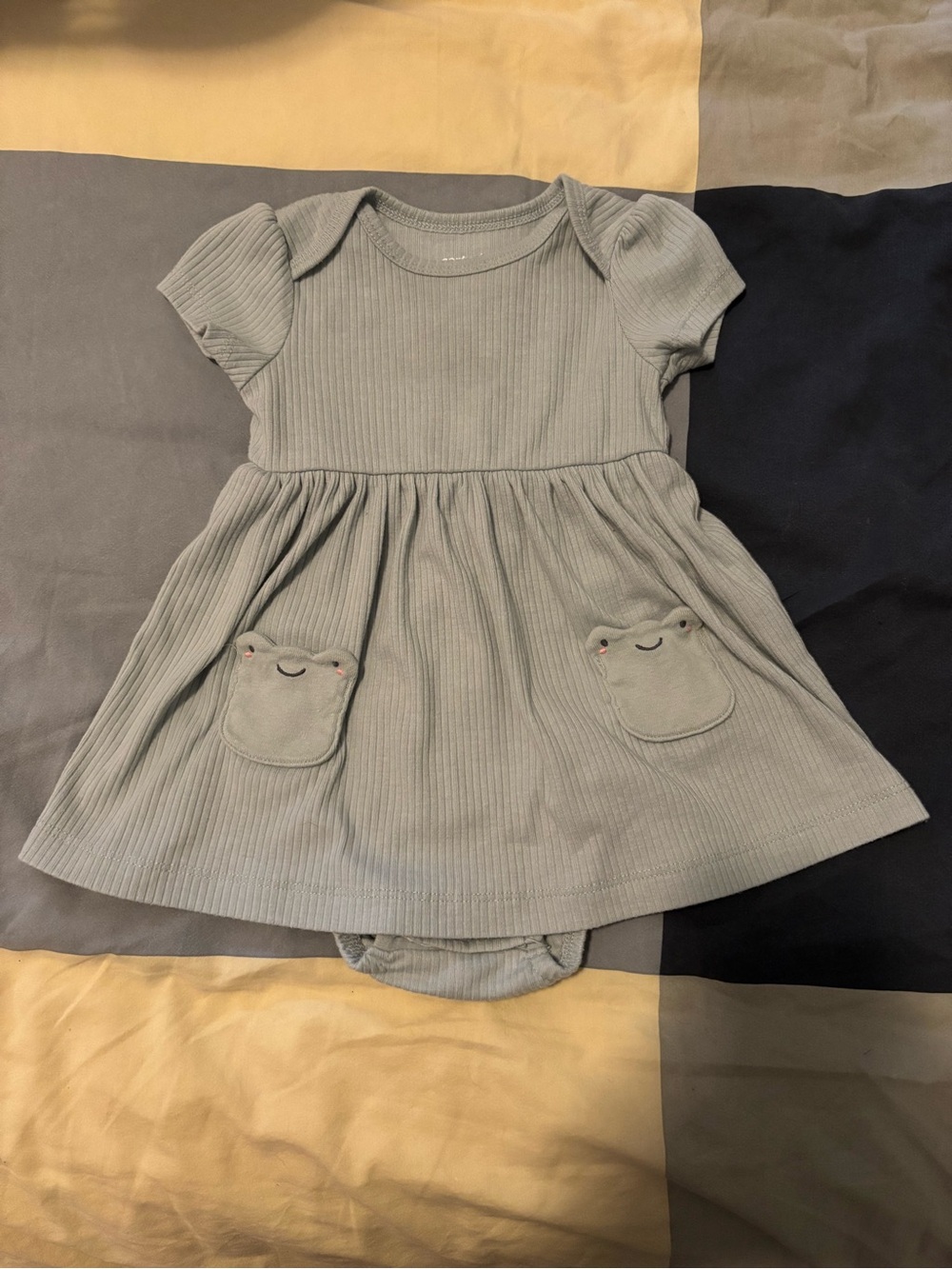 Carter's Sage Green Ribbed Dress with Frog Pocket Details